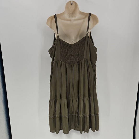 Torrid Dress Womens 4X Olive Green‎ Button Front Tiered A Line Boho Sleeveless - Picture 3 of 10